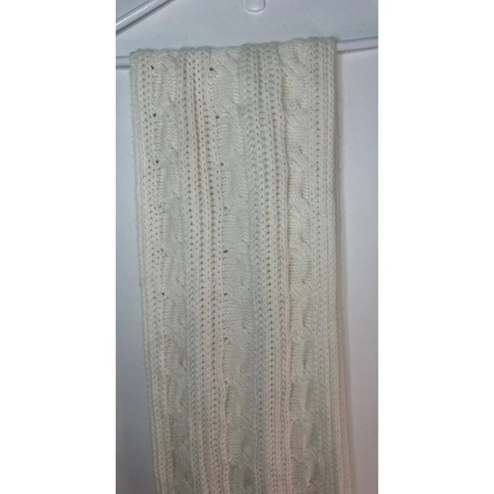 Women’s Ivory Cable Knit Fisherman Scarf Wrap Y2K Handmade Preppy Cozy Luxe